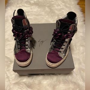 Giuseppe Zanotti Purple Zipper and Chain High Top Sneakers - Size 37